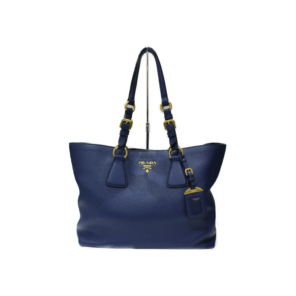 PRADA Vitello Phoenix Leather Blue Tote Bag